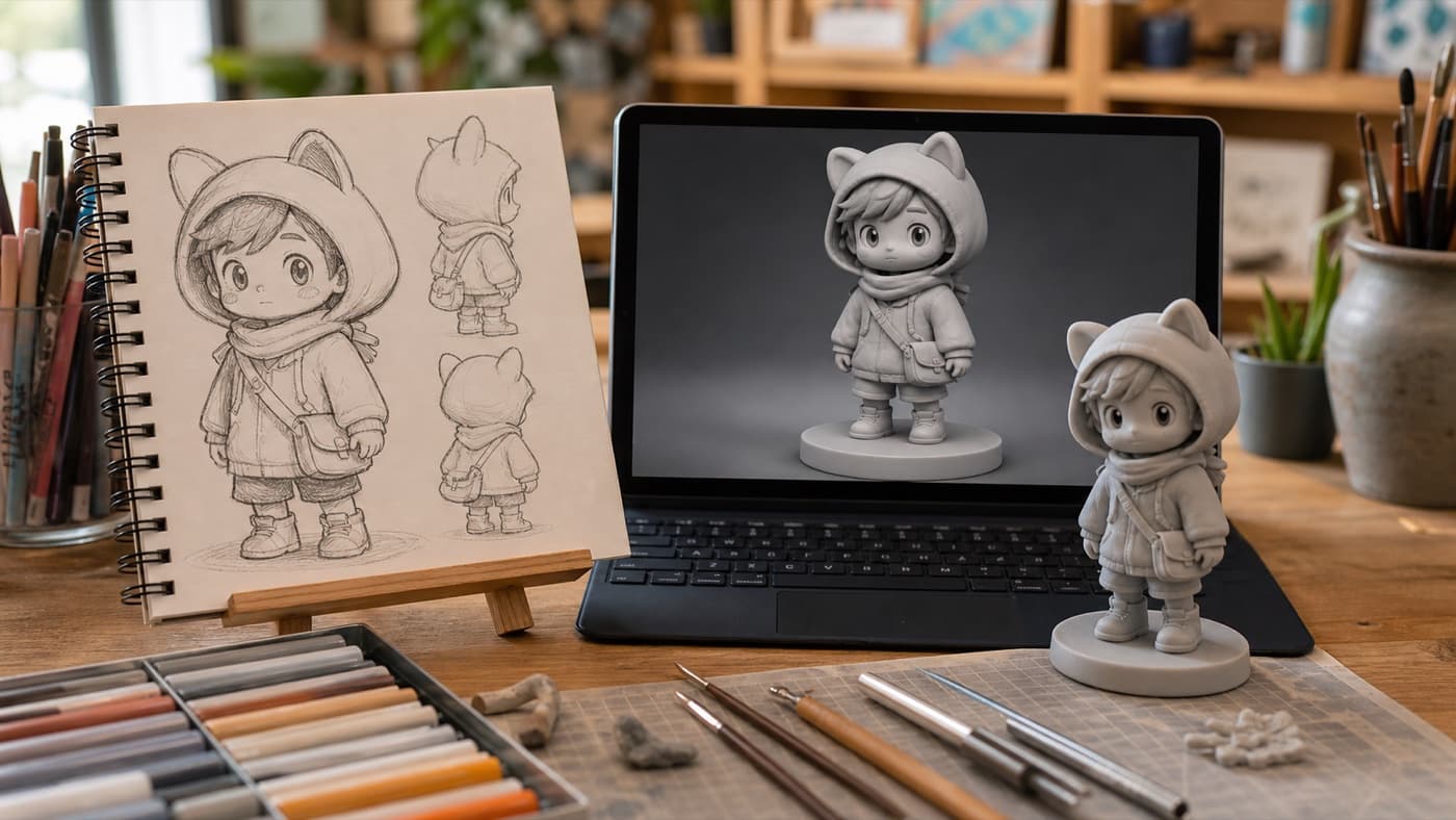 From Sketch to 3D Figurine: How Does a Child Create a Character?